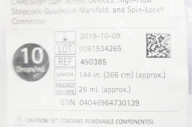 Braun 490385 IV Administration Set 10 Drops/mL, Approx. 144inch, 26 mL (x)